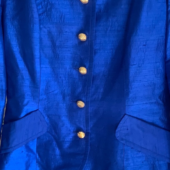 VICTOR COSTA LADIES ROYAL BLUE SILK SUIT JACKET & SKIRT 12 - Picture 3 of 10